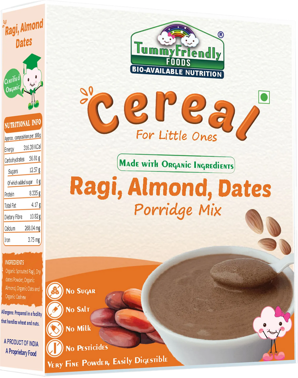 TummyFriendly Foods Sprouted Ragi, Almond, Dates Porridge Mix Cereal (200 g, 8+ Months) - EarthBased