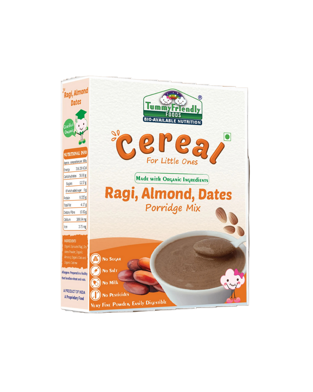 TummyFriendly Foods Sprouted Ragi, Almond, Dates Porridge Mix Cereal (200 g, 8+ Months) - EarthBased