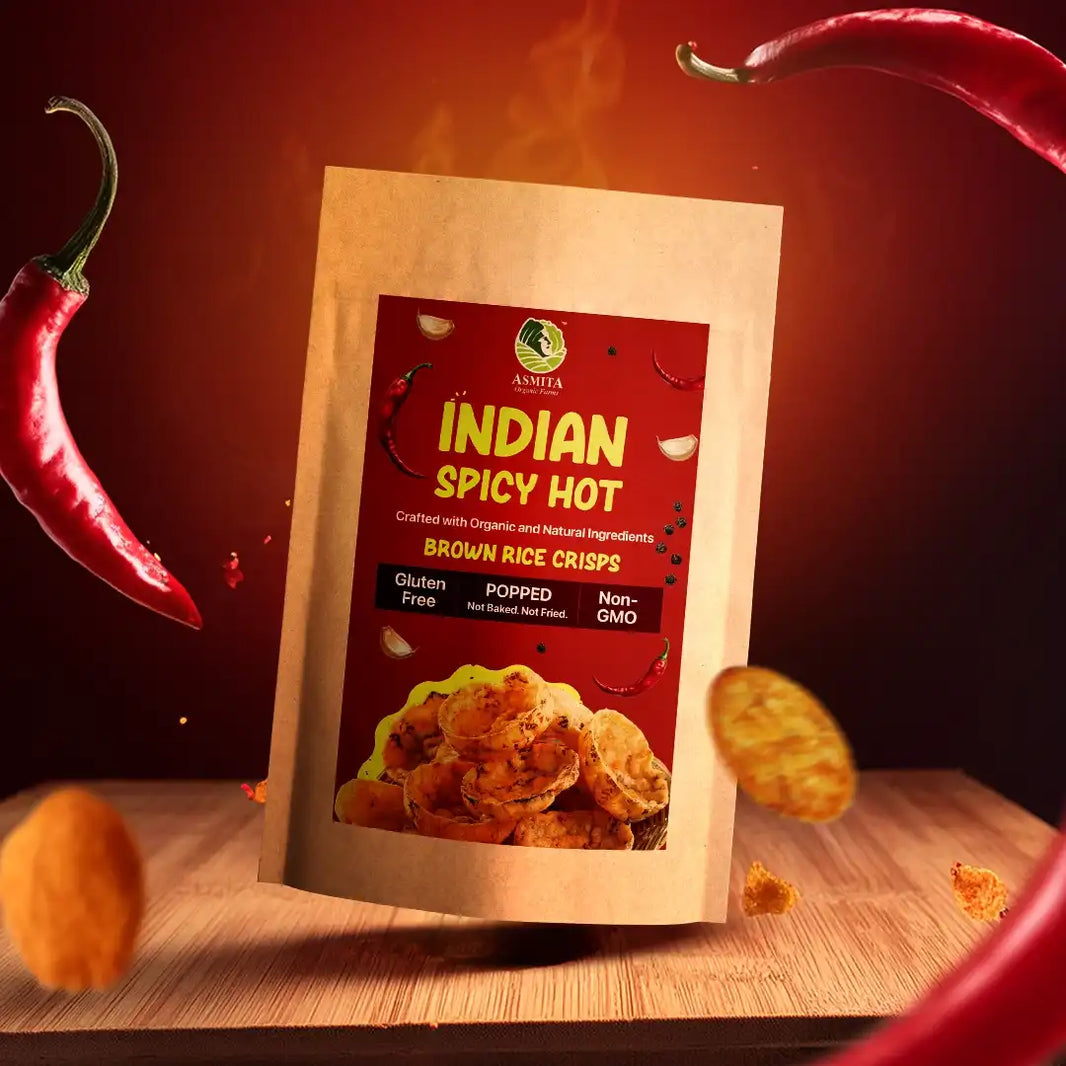 Brown rice Crips, Indian Spicy Hot | Asmita Organic Farms - EarthBased