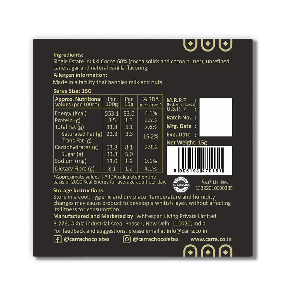 CARRA Classic in 60% Dark Chocolate 15G - EarthBased