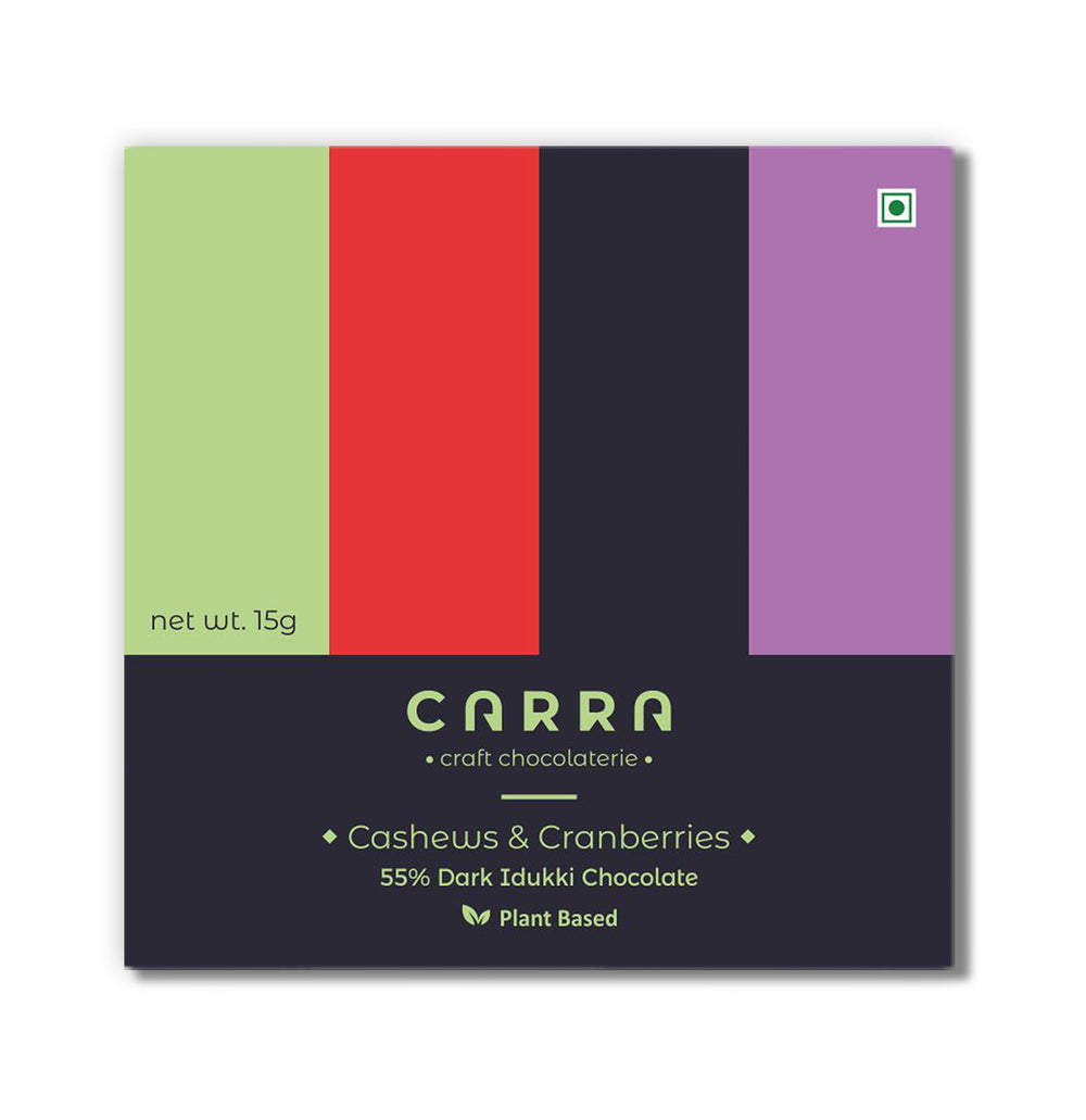 CARRA Cashews & Cranberries in 55% Dark Chocolate 15G - EarthBased