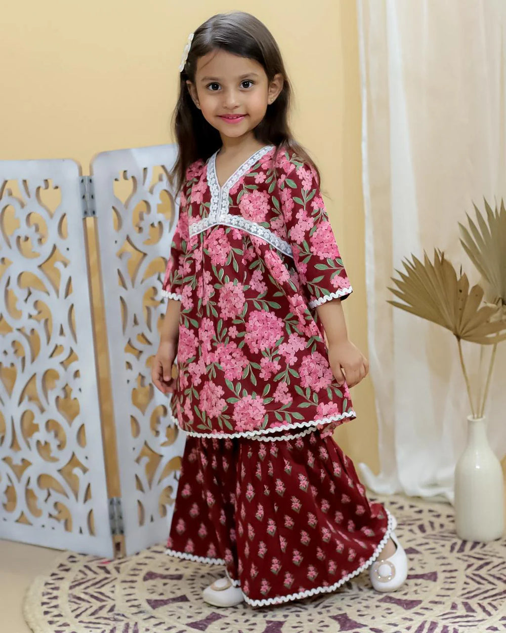 Kid’s Girls Pure Cotton Jaipur Block Printed Indian Ethnic Festive Party Wear Suit Sets | Red - EarthBased