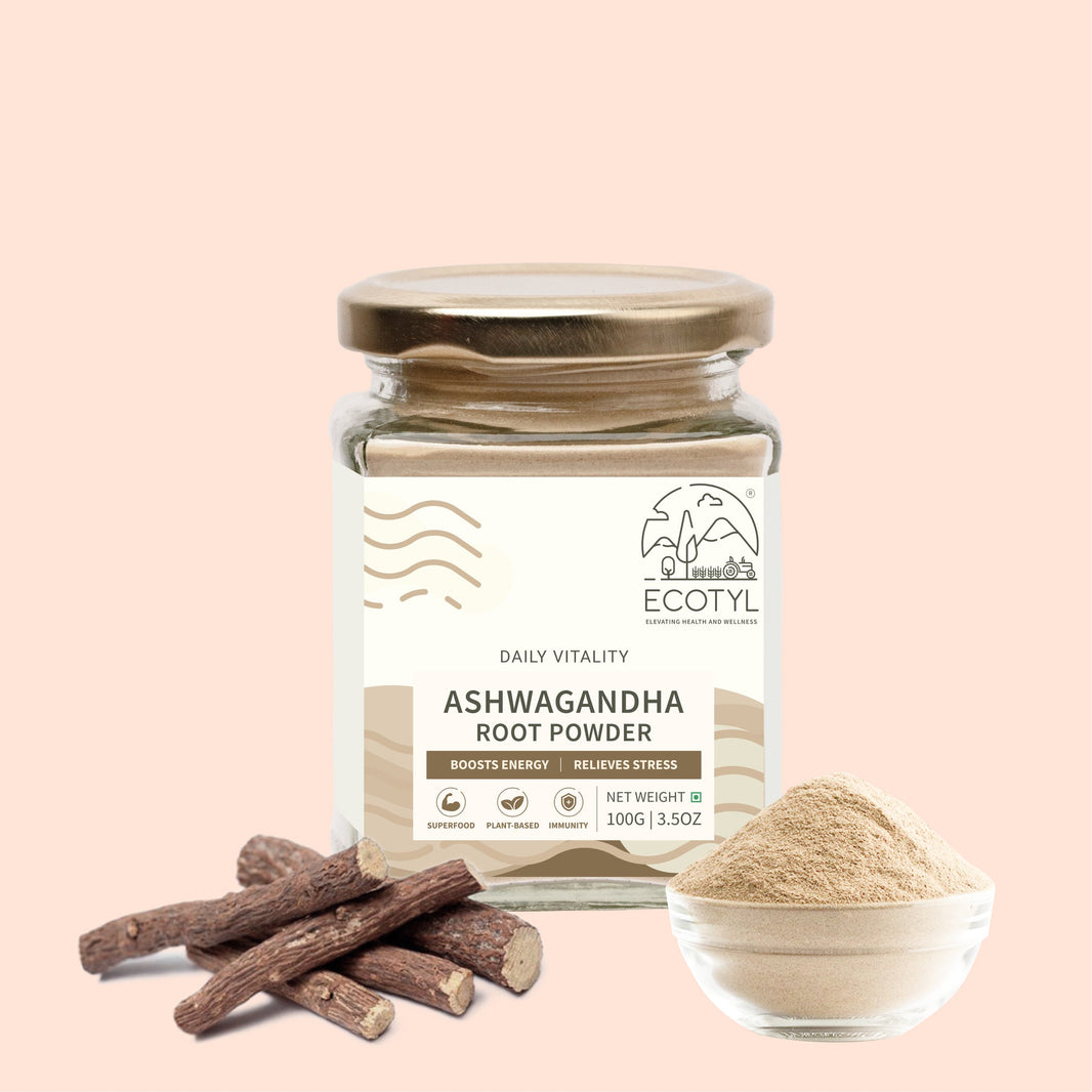 Ecotyl Ashwagandha Root Powder jar with ashwagandha root