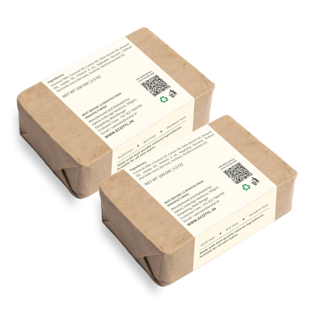 Ecotyl Coconut Milk and Vanilla Soap set of 2 in kraft packaging