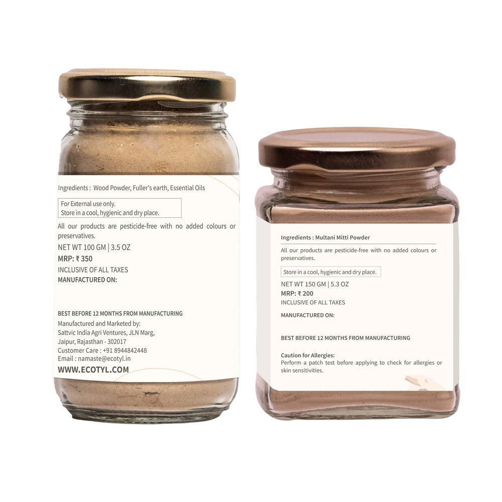Ecotyl Sandalwood Powder and Multani Mitti combo back labels