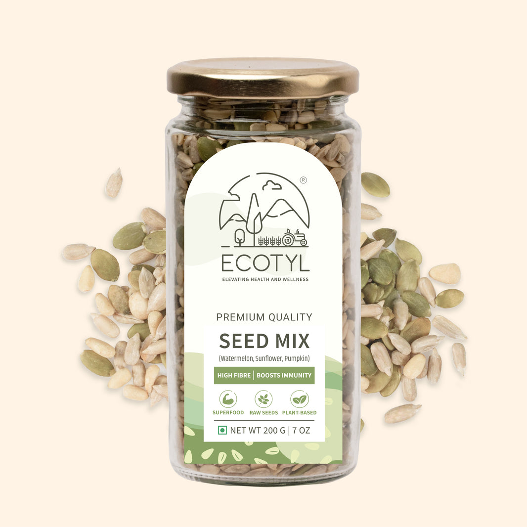 Ecotyl Organic Seed Mix 200g jar with sunflower, pumpkin and watermelon seeds