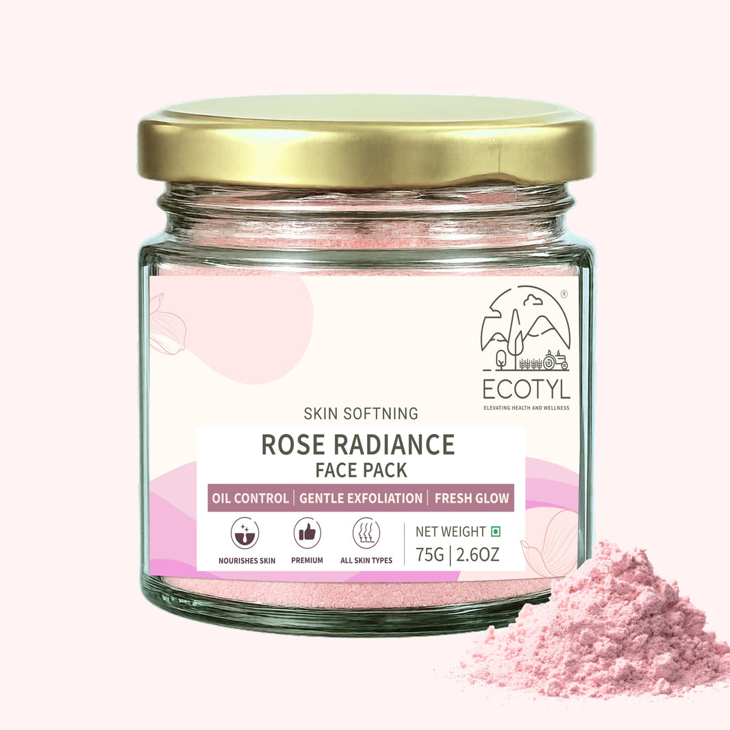 Ecotyl Rose Radiance Face Pack 75g jar on pink background