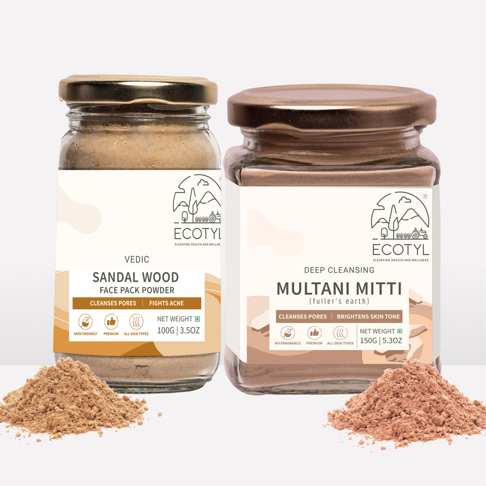 Ecotyl Skin Care Combo - Sandalwood Powder and Multani Mitti jars with powders