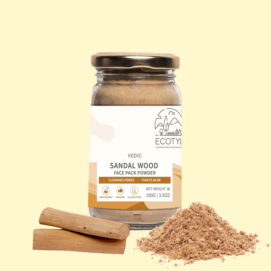 Ecotyl Natural Sandalwood Powder jar on warm background