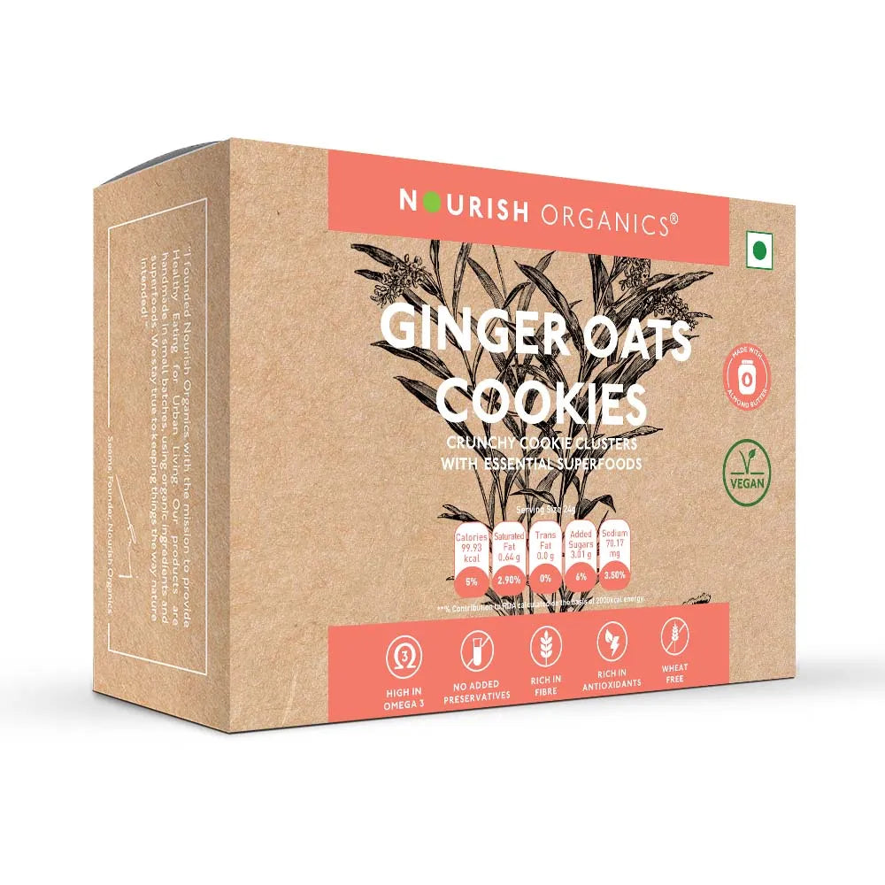 Nourish Organics Ginger Oats Cookies (Pack of 5x2) - Wheat-Free - EarthBased