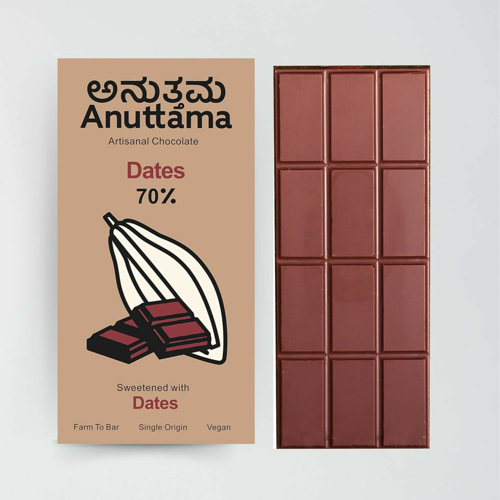 ANUTTAMA Dark Chocolate (50g x 2) Combo of Dates | Handmade Natural Chocolate Bar | Dark Chocolate Bar|Chocolate for Gift |No Artificial Flavours & Colors - EarthBased