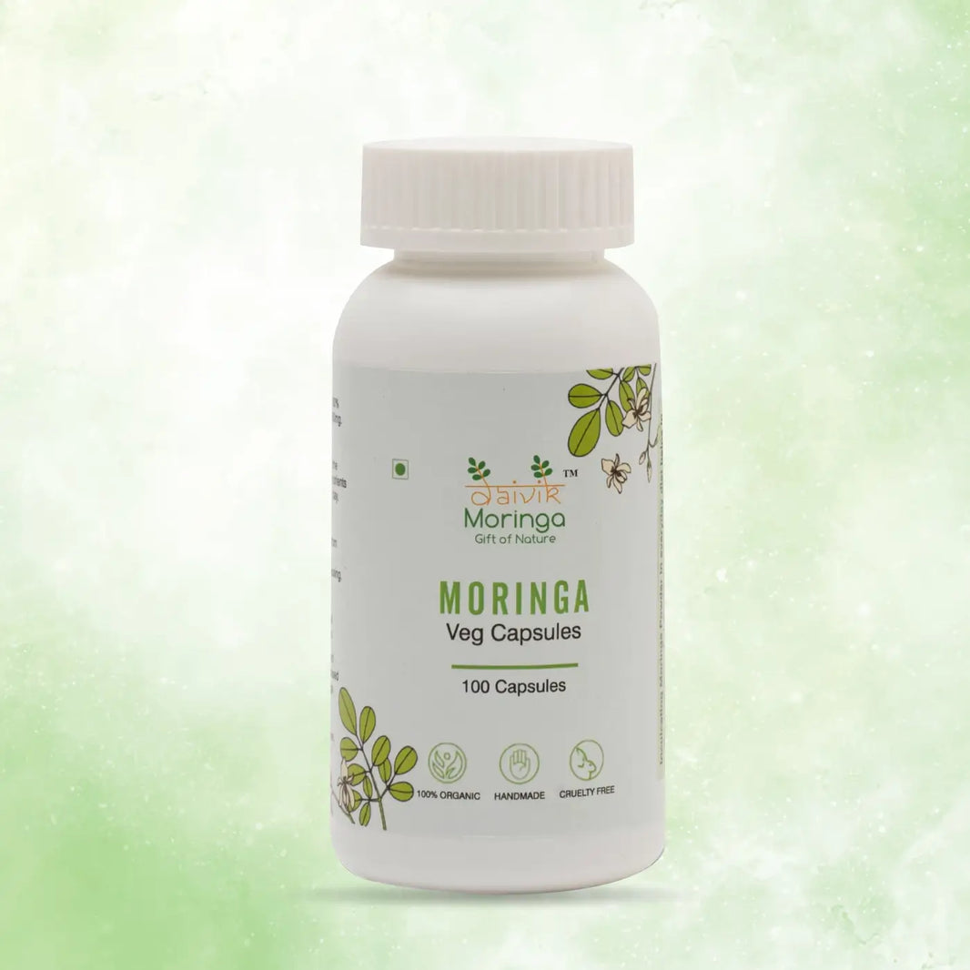 Daivik Moringa Veg Capsules | 100% Natural | Immunity Booster, Anti Aging, Anti Oxidant | 100 Caps Each - EarthBased
