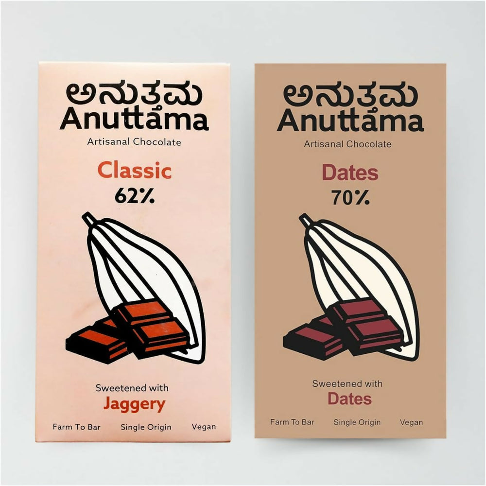 Anuttama | Dark Chocolate | Natural Chocolate Bar | Dates + Classic | Combo - EarthBased