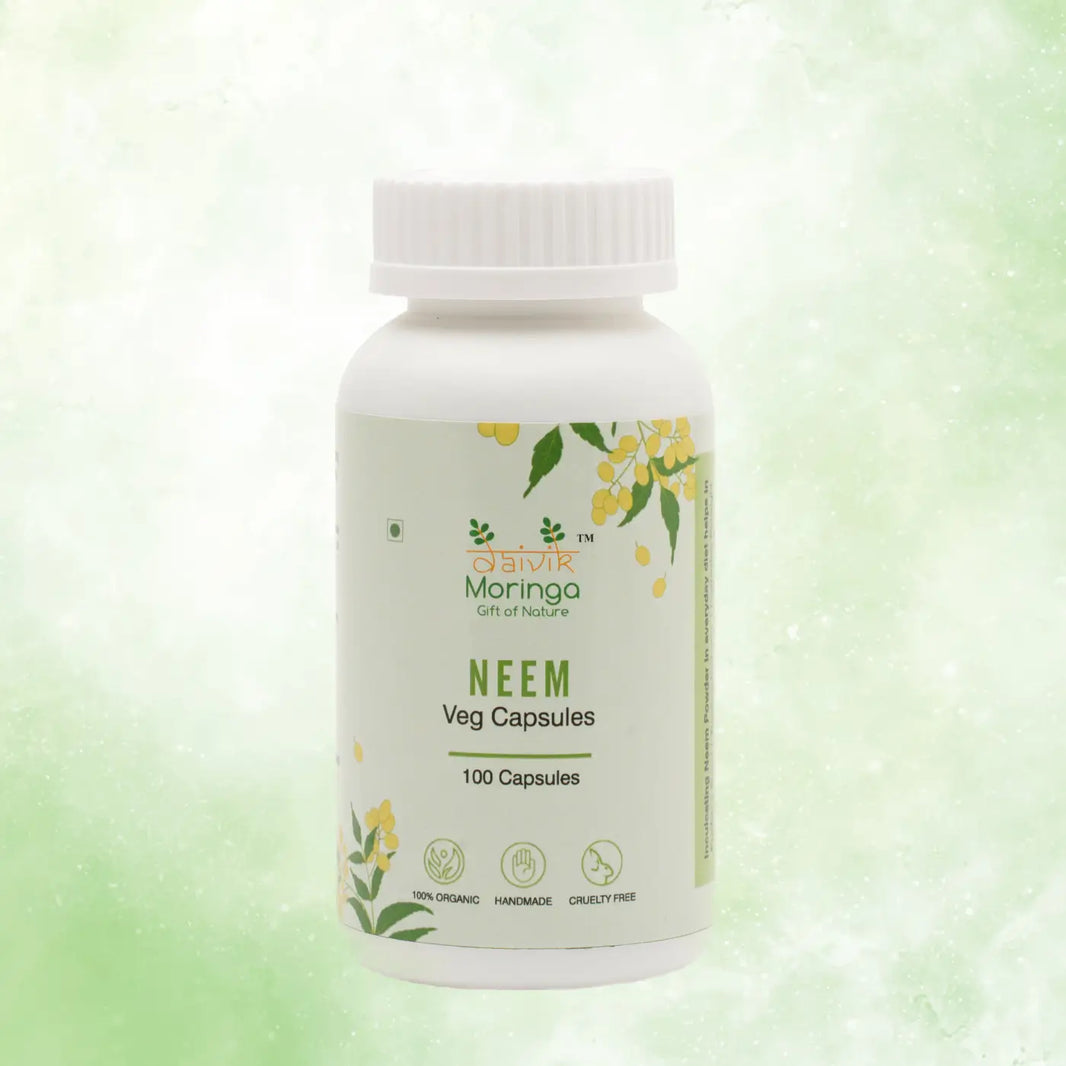Daivik Moringa Neem Veg Capsules | 100% Natural | Detox, Skin Care, Anti Inflammatory | 100 Caps Each - EarthBased