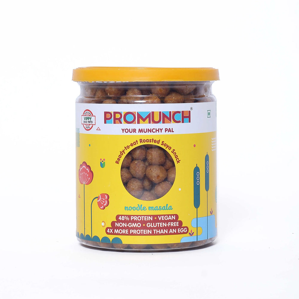 PROMUNCH Roasted SOYA Snack | Vegan |Gluten-Free | Pack of 2 Flavour: Noodle Masala 150 g Each - EarthBased