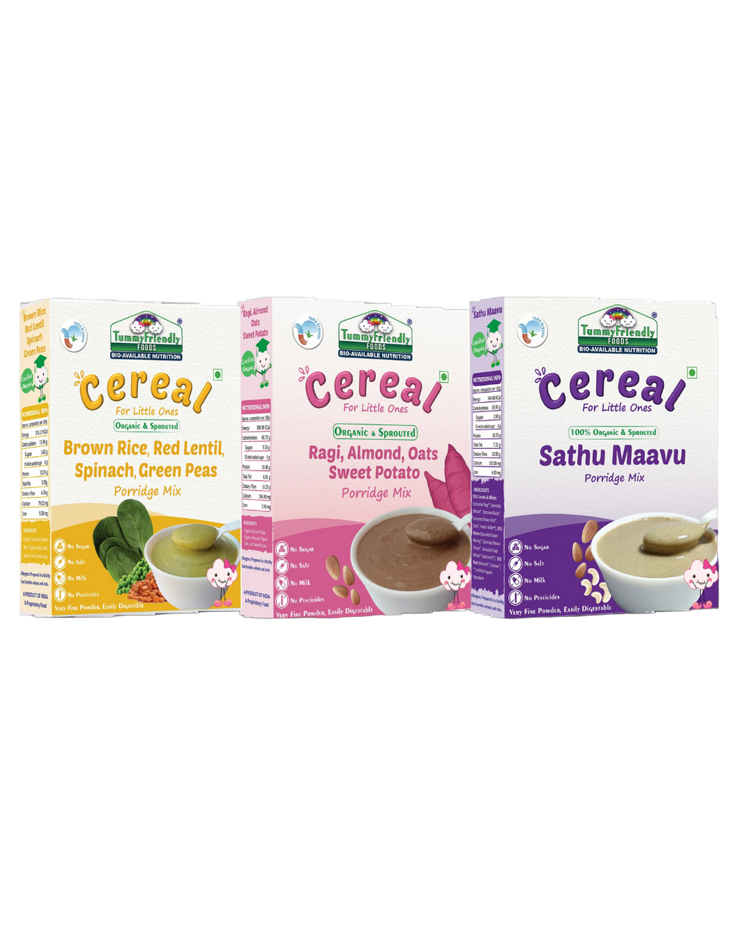 TummyFriendly Foods Certified Organic Stage3 Sprouted Porridge Mixes Combo Pack | Organic Baby Food for 8 Months Old | 200g Each (600 g, Pack of 3) - EarthBased