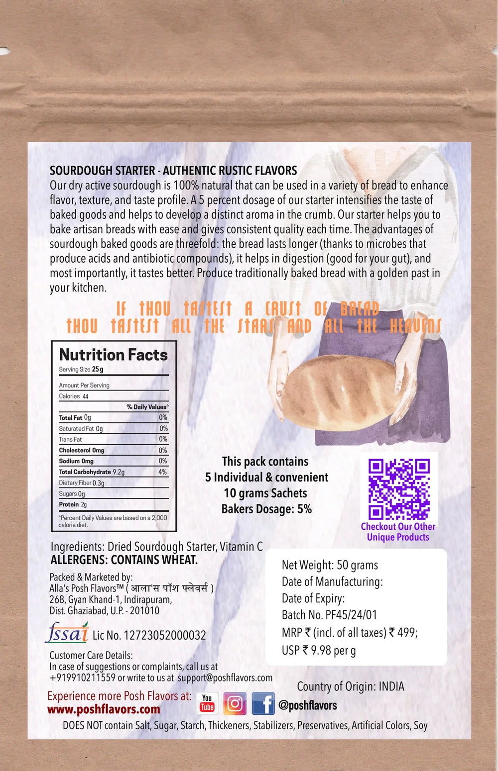 Sourdough Starter Culture | Active | Instant | Aromatic | All-Natural | Easy-to-Use Instructions Included | Posh Flavors - EarthBased