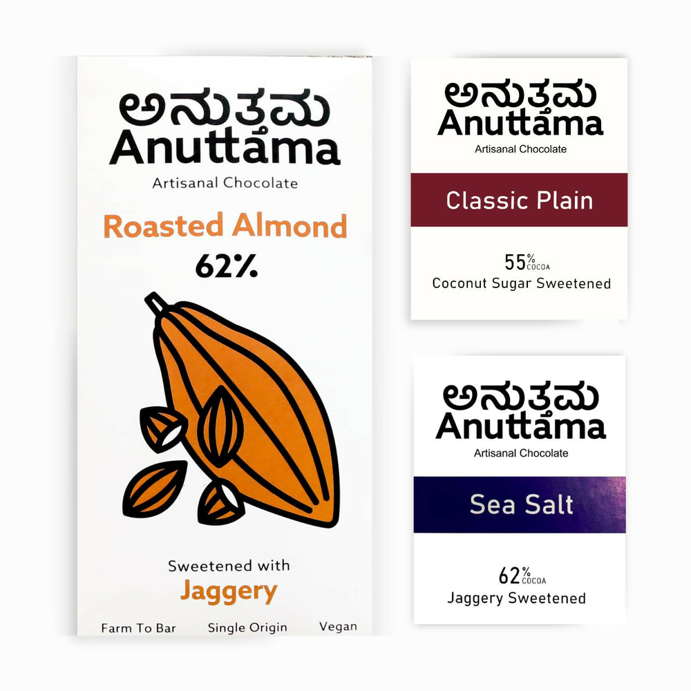 Anuttama | Dark Chocolate | Roasted Almond + Classic Plain+ Sea Salt | Combo - EarthBased