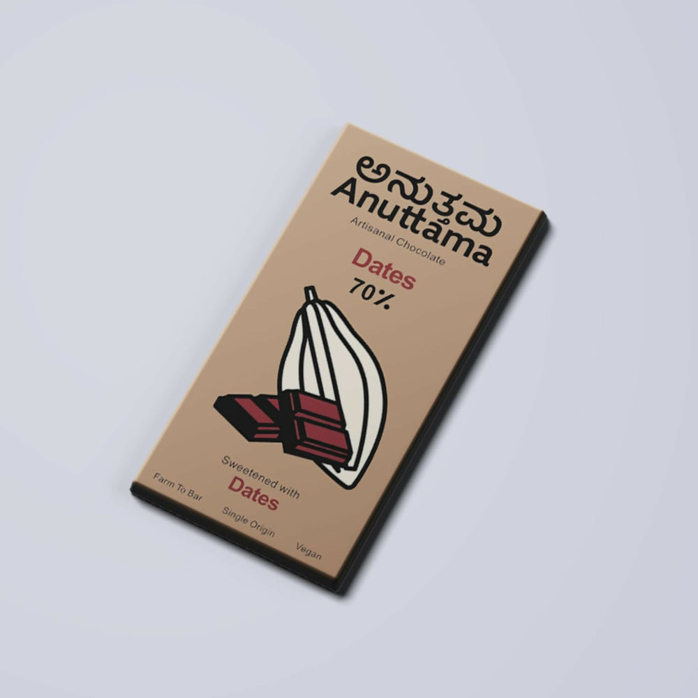 ANUTTAMA Dark Chocolate (50g x 2) Combo of Dates | Handmade Natural Chocolate Bar | Dark Chocolate Bar|Chocolate for Gift |No Artificial Flavours & Colors - EarthBased