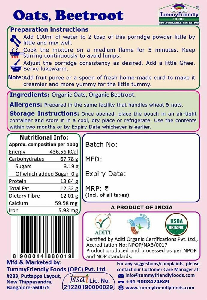 TummyFriendly Foods Certified Oats Porridge Mixes - Stage1, Stage2, Stage3 | Rich in Beta-Glucan, Protein & Fibre|3 Packs, 50g Each Cereal (150 g, Pack of 3) - EarthBased