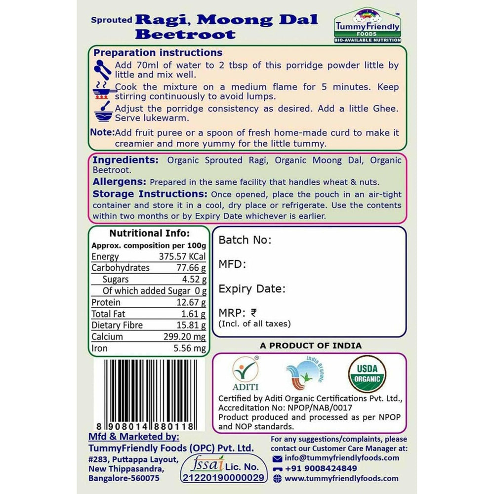 TummyFriendly Foods Certified Ragi Porridge Mixes - Stage1, Stage2, Stage3 | Rich in Calcium, Iron, Fibre & Micro-Nutrients |3 Packs, 50g Each Cereal (150 g, 2 x Pack of 3) - EarthBased