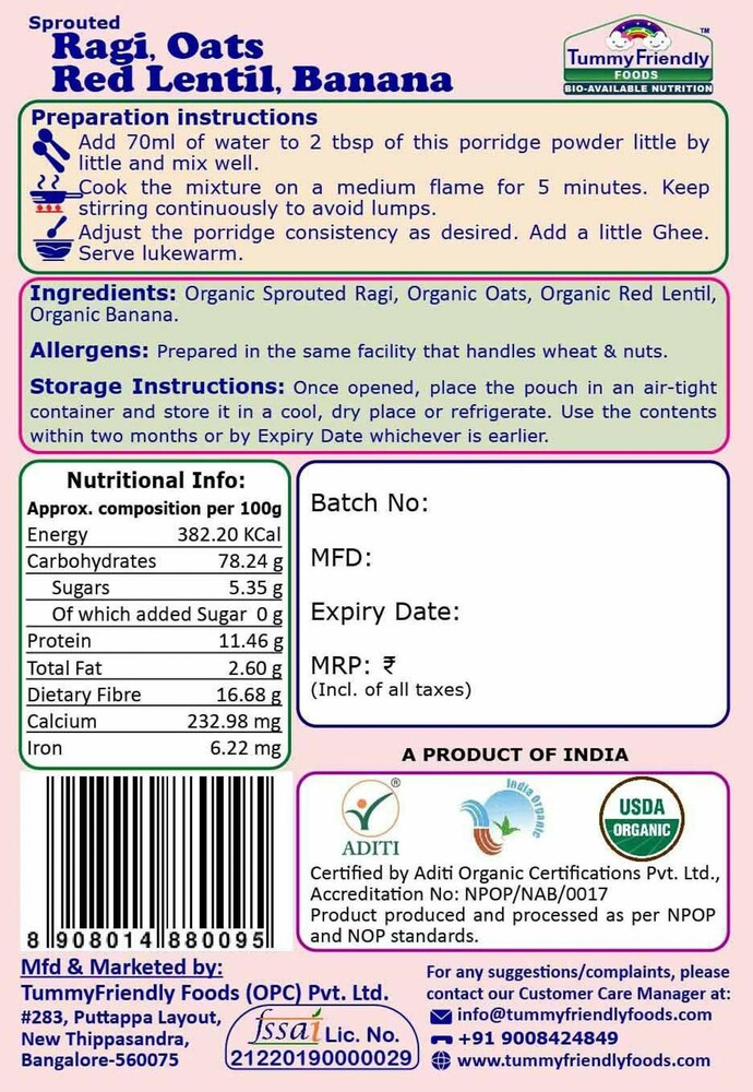 TummyFriendly Foods Certified Ragi Porridge Mixes - Stage1, Stage2, Stage3 | Rich in Calcium, Iron, Fibre & Micro-Nutrients |3 Packs, 50g Each Cereal (150 g, Pack of 3) - EarthBased