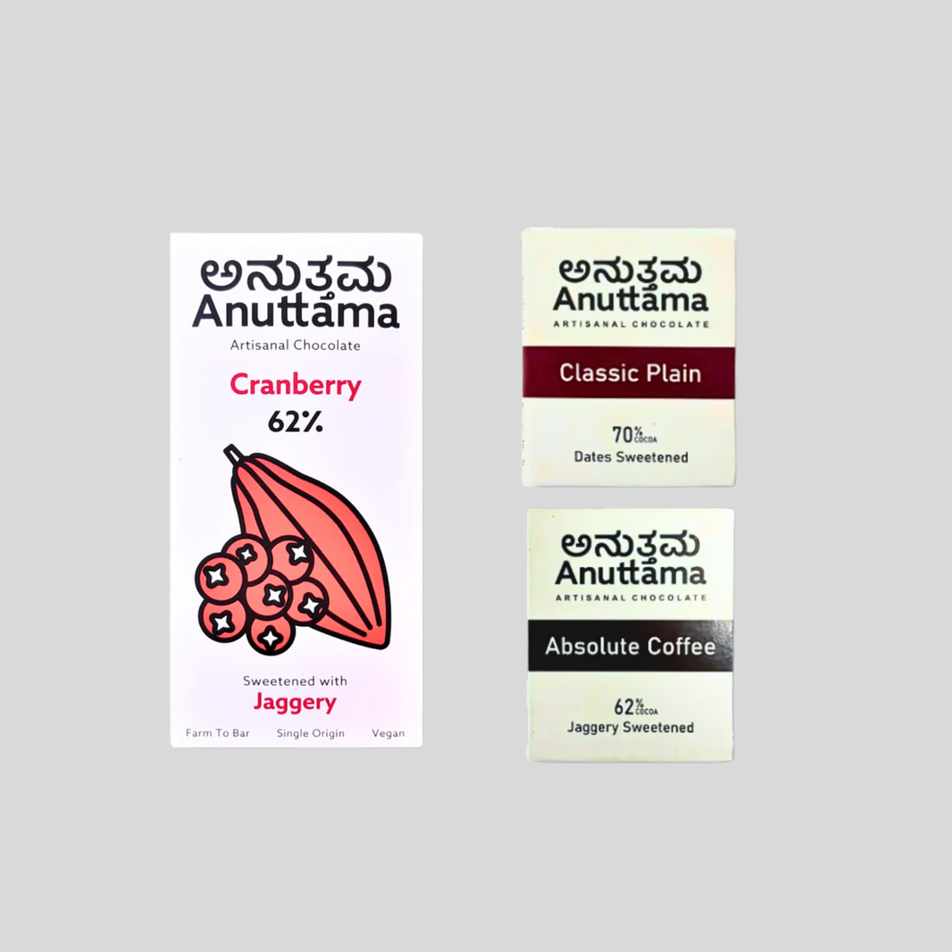 Dark Chocolate | Cranberry + Absolute Coffee + Classic | Dark Chocolate Bar | Gift's Pack | Cocoa Combo - EarthBased 