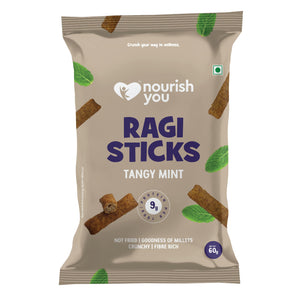 Nourish You - Ragi Sticks ( Chips ) - Tangy Mint Flavour - Healthy Baked Snacks-60g | Pack of 3 - EarthBased 