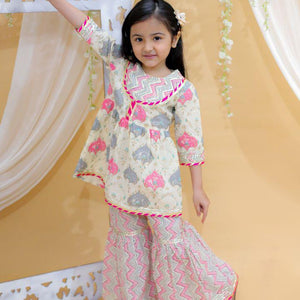 Kid’s Girls Pure Cotton Jaipur Block Printed Indian Ethnic Festive Party Wear Suit Sets | Pink - EarthBased 