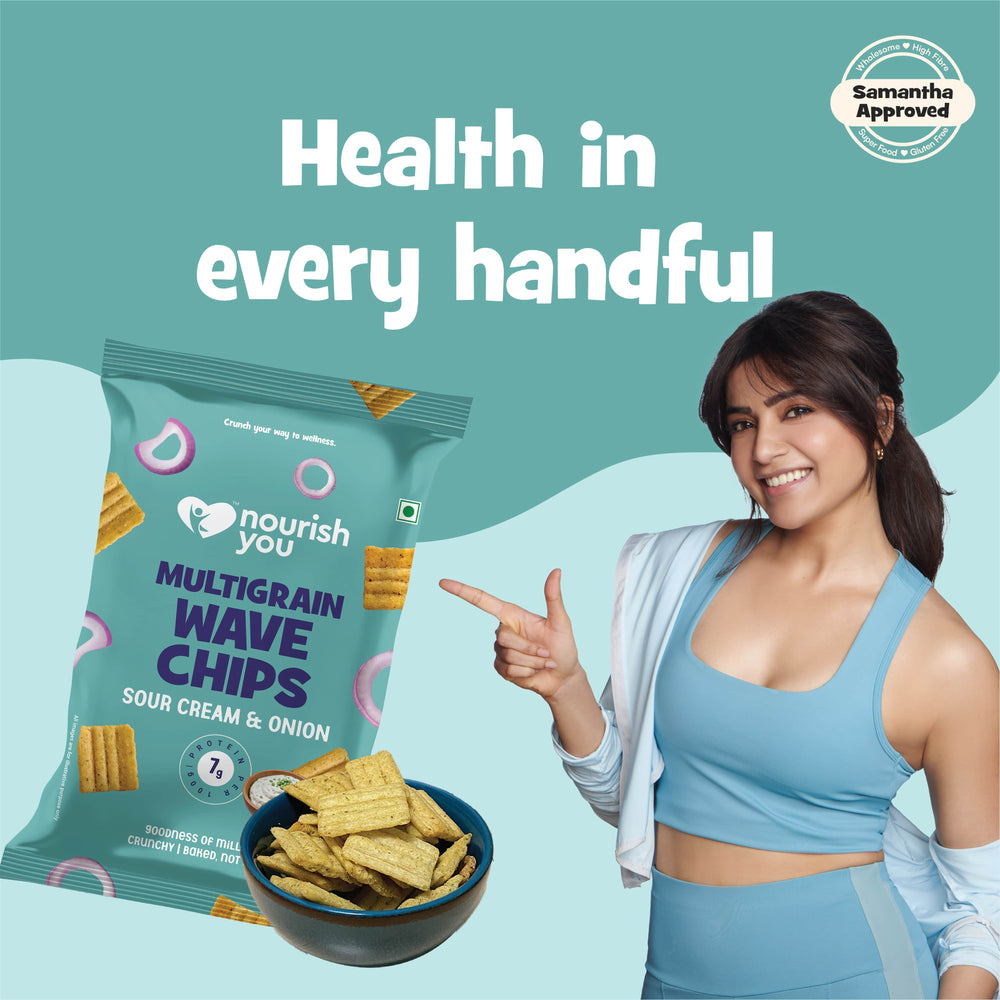 Nourish You Multigrain Wave Chips, Sour Cream & Onion 60g | Healthy Baked Snacks-60g - EarthBased 