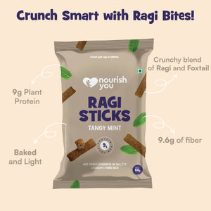 Nourish You - Ragi Sticks ( Chips ) - Tangy Mint Flavour - Healthy Baked Snacks-60g | Pack of 3 - EarthBased 
