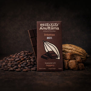 Anuttama 85% intense dark chocolate bar, jaggery sweetened, pack of 2 x 50g