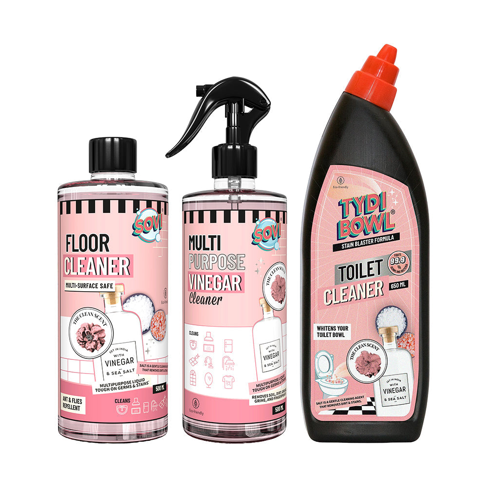 The Ultimate Bathroom Cleaning Kit - SOVI® Floor Cleaner, SOVI® Multi Purpose Cleaner, TYDIBOWL® Toilet Cleaner, Pack of 3 - EarthBased # #