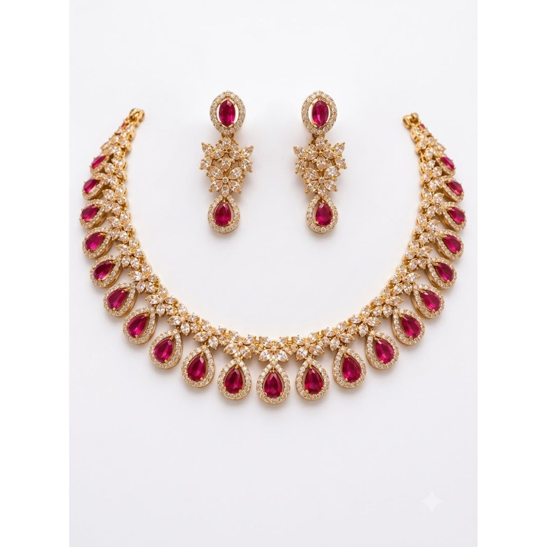 Ruby Teardrop Necklace Set with matching earrings