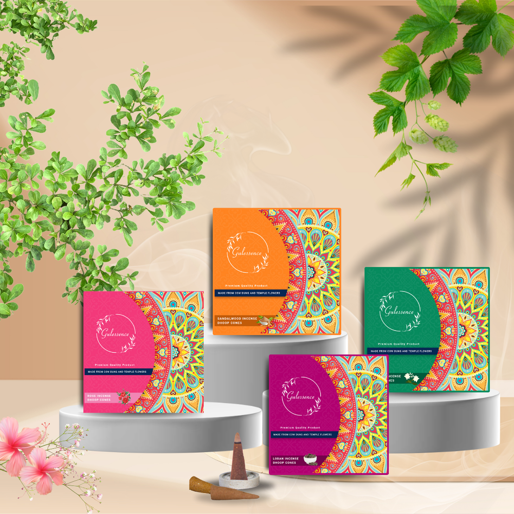 Gulessence Sandal, Rose, Loban &amp; Jasmine Dhoop Cones | Pack of 4 - EarthBased 