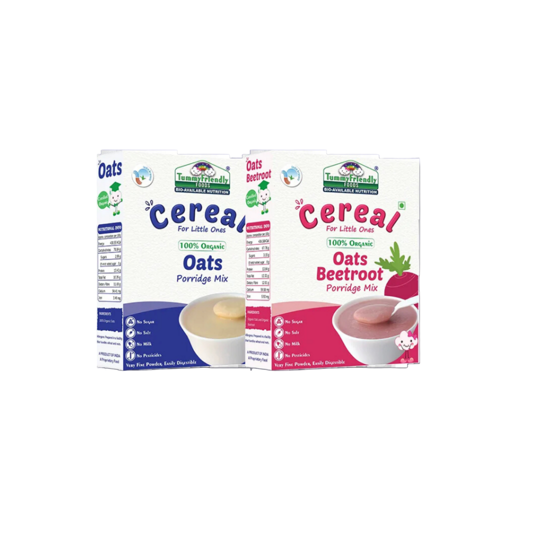 TummyFriendly Foods Certified 100% Organic Oats and Organic Oats, Beetroot Porridge Mixes , Organic Baby Food for 6 Months Old , Rich in Beta-Glucan, Protein & Fibre , 200g Each, 2 Packs Cereal (400 g, Pack of 2) - EarthBased 