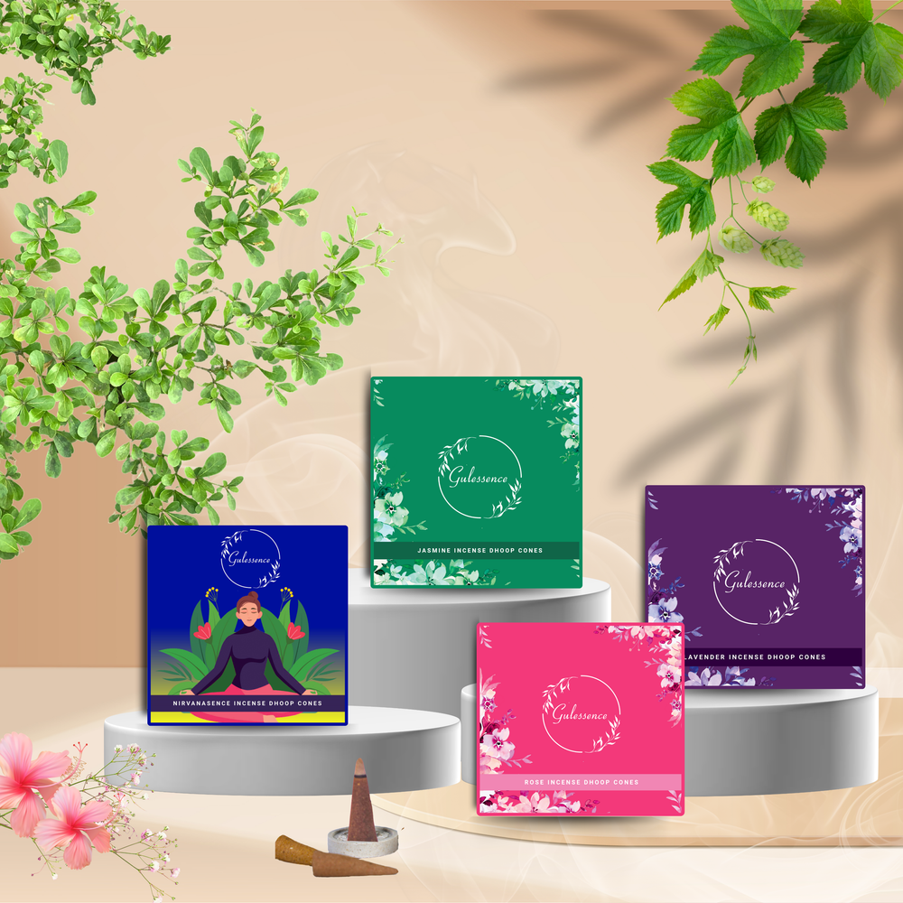 Gulessence Floral  Rose, Lavender , Nirvanasence & Jasmine Incense Dhoop Cones  - |  (Pack of 4) - EarthBased 