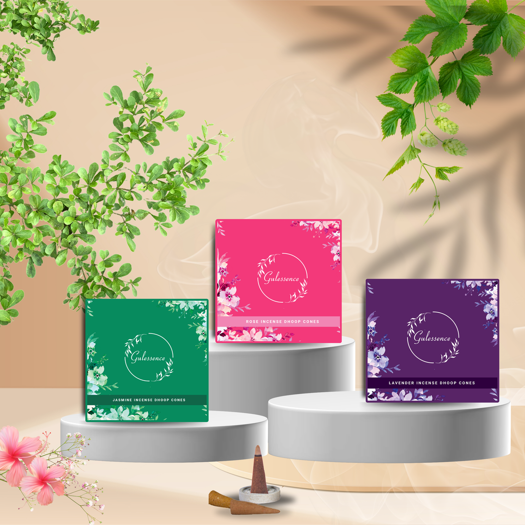 Gulessence Floral  Rose, Lavender , Jasmine  Incense Dhoop Cones  - |  (Pack of 3) - EarthBased 
