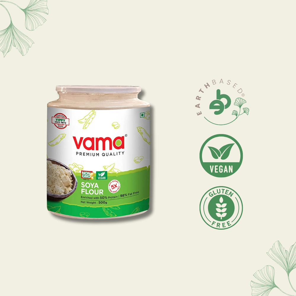 Vama SOYA Flour Enriched with 50% Protein and 98% Fat Free | Low Carb 500g - EarthBased 