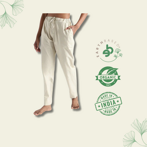 Organic Cotton & Natural Dyed Womens Henna Green Color Slim Fit Pants by Livbio - EarthBased 