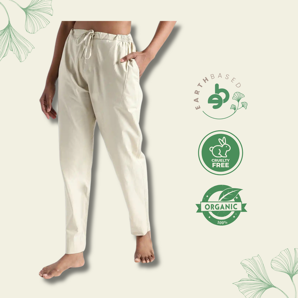 Organic Cotton & Natural Dyed Womens Henna Green Color Slim Fit Pants by Livbio - EarthBased 