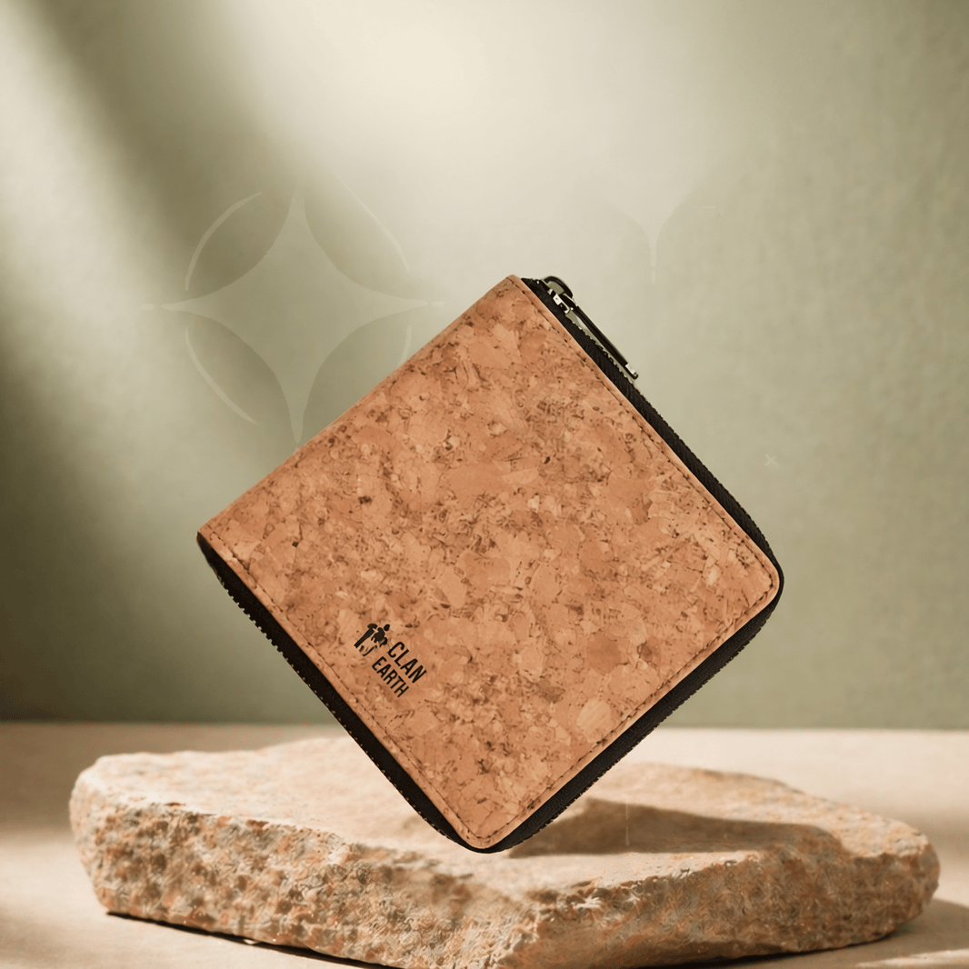 Kiwi Cork Zip Wallet - Tan | Clan Earth