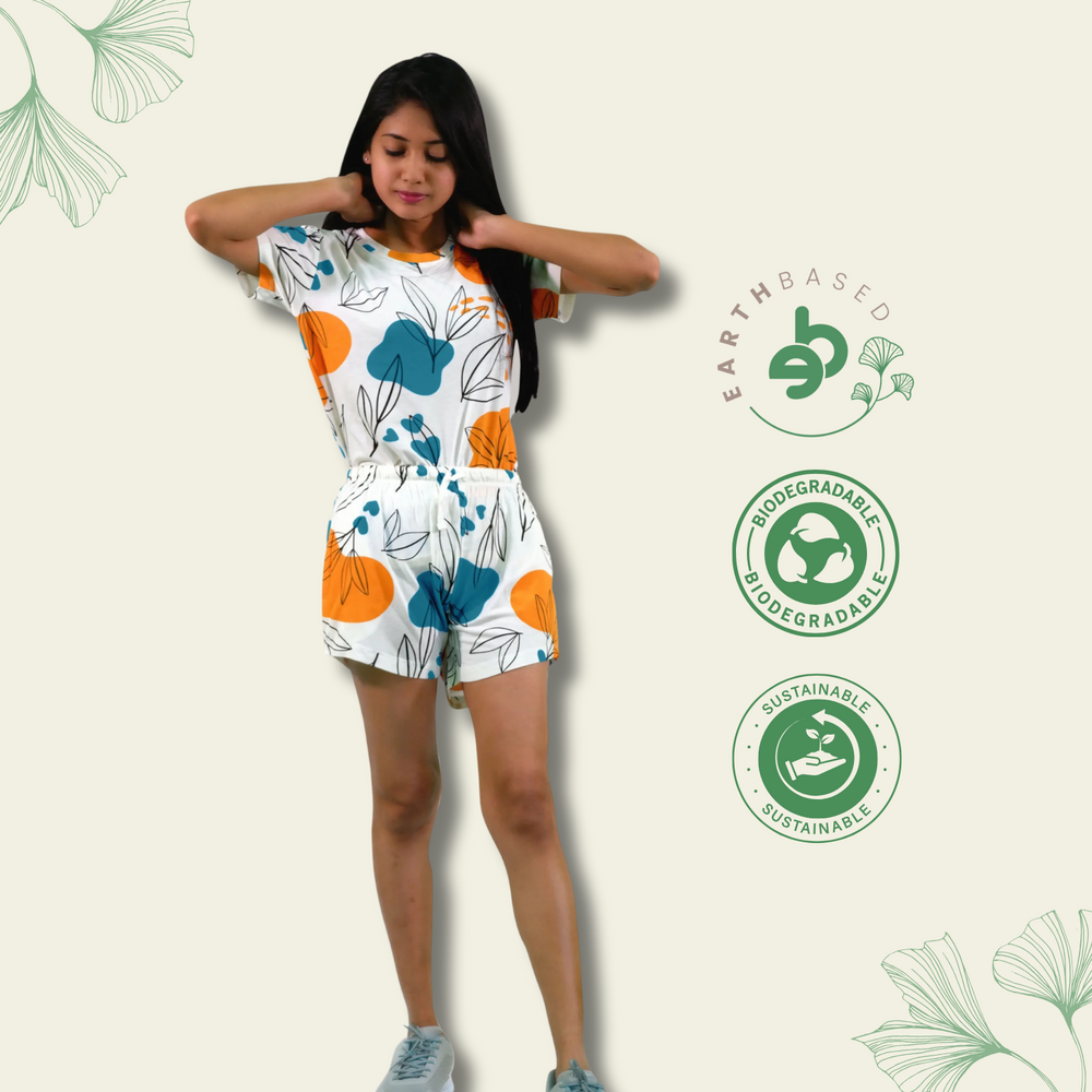 Leaves & Cloud T-shirt & Shorts Set in Tofu | Playout - EarthBased 