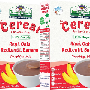 TummyFriendly Foods Certified 100% Organic Sprouted Ragi, Oats, Red Lentil, Banana Porridge Mix , 200g Each, (400 g, Pack of 2) - EarthBased 