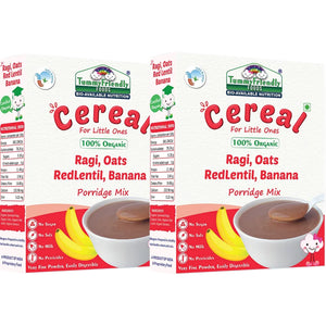 TummyFriendly Foods Certified 100% Organic Sprouted Ragi, Oats, Red Lentil, Banana Porridge Mix , 200g Each, (400 g, Pack of 2) - EarthBased 
