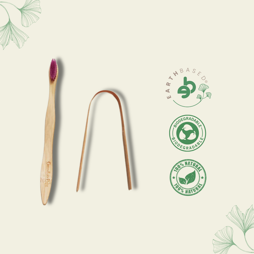 Combo-Bamboo Toothbrush & Bamboo Tongue Cleaner - EarthBased 