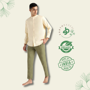 Organic Cotton & Naturally Dyed Mens Round Neck Pale Apricot Shirt by Livbio - EarthBased 