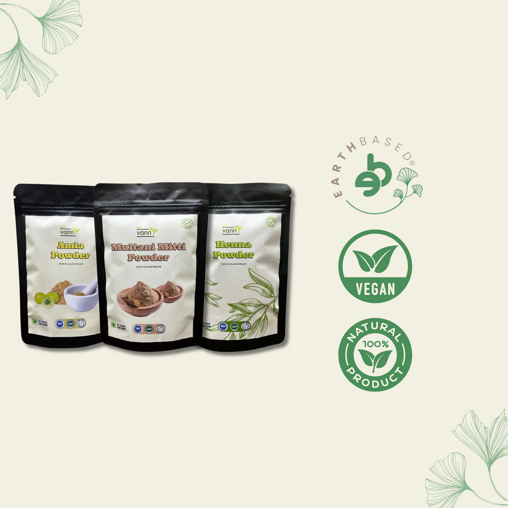 Hair & Skin Care Combo: Henna, Amla, and Multani Mitti Powder - EarthBased 