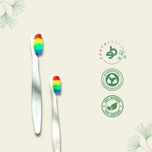 Natural Bamboo Kids Toothbrush - rainbow bristles pack of 2 - EarthBased 