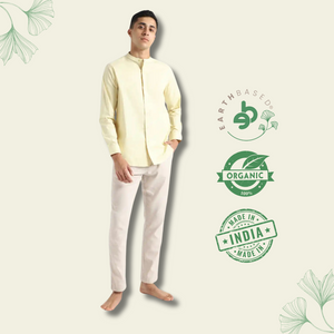 Organic Cotton & Naturally Dyed Mens Round Neck Lemon Yellow Shirt by Livbio - EarthBased 
